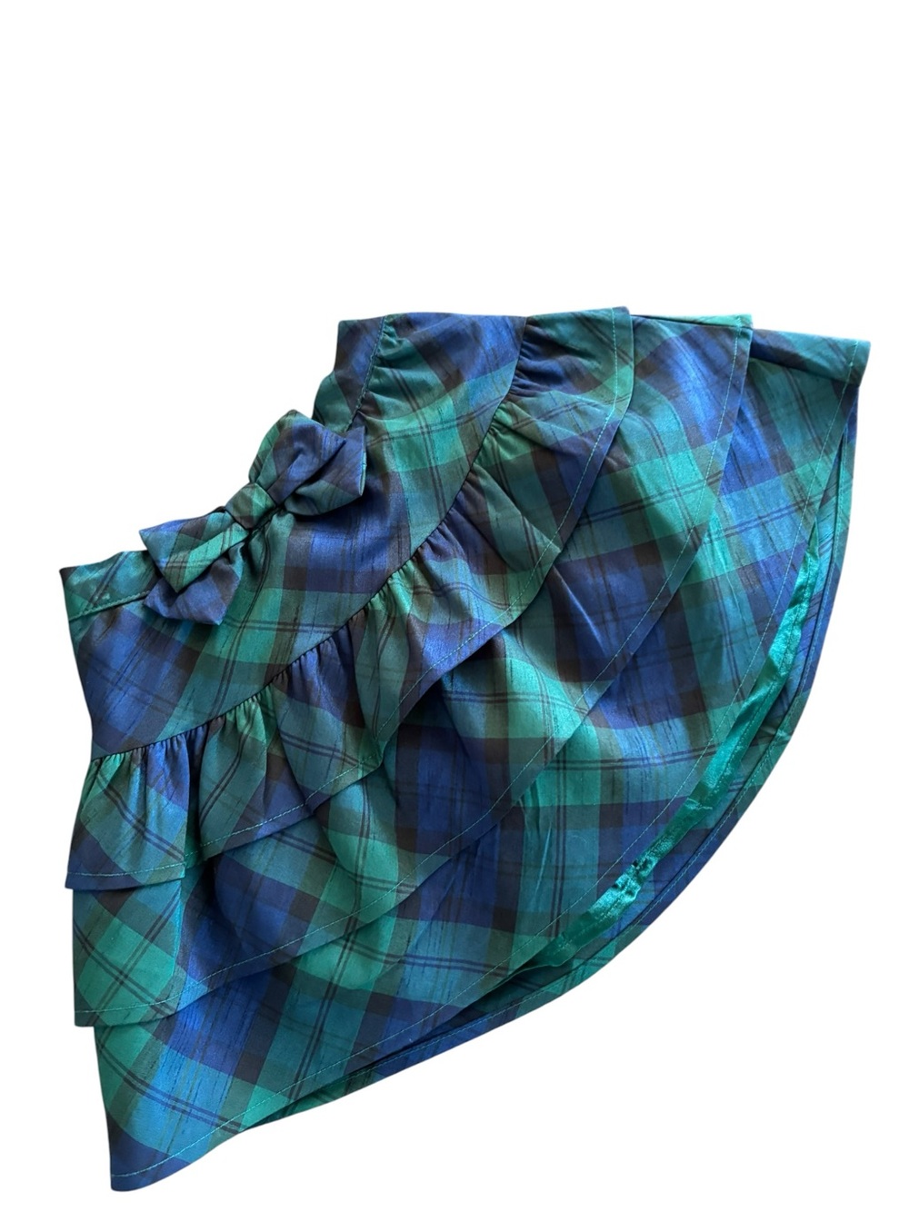 Gymboree 5T Blue & Green Plaid Ruffle A-Line Skirt with Bow